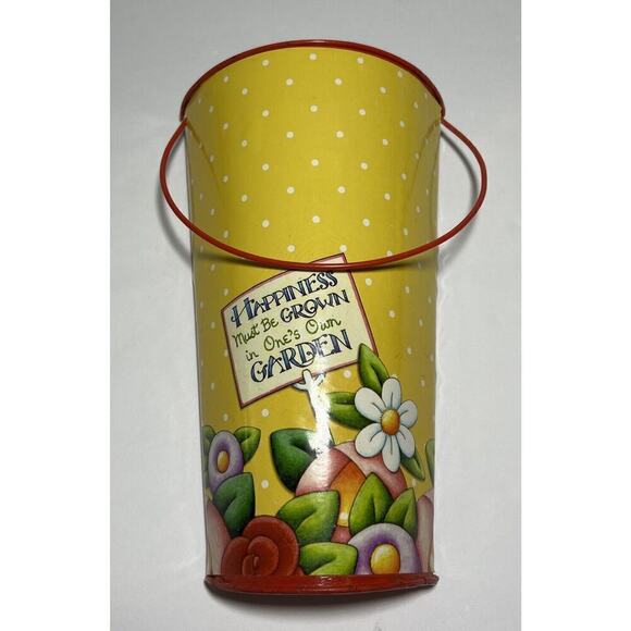 Mary‎ Engelbreit ME Flower Garden Metal Half Pail Vase Wall Table Decor 10” - Picture 14 of 14